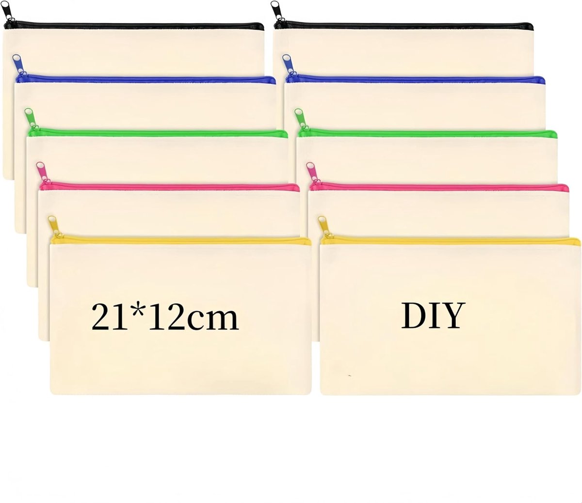 Thijox - Blanco stoffen etui 10 stuks, multifunctionele make-uptas, toilettas, canvas pennenetui, duurzaam en lichtgewicht, 21 cm, perfect voor school