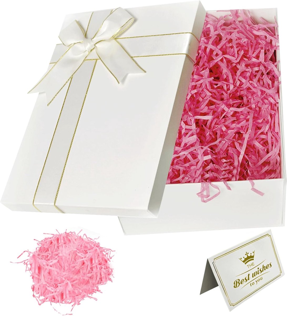 SnelShoppen - Luxe Geschenkdoos met Deksel en Strik - Modern Minimalistisch Wit - 22 x 16 x 8,5 cm - Perfect voor Verjaardag, Bruiloft, Kerstmis, Jubi