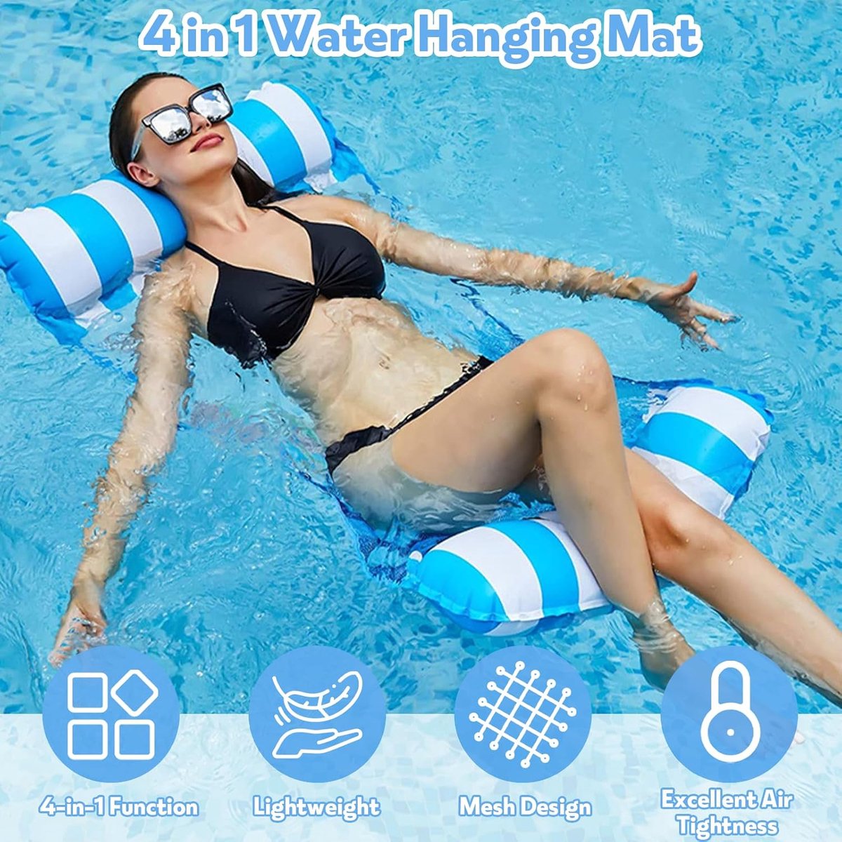 SnelShoppen - Opblaasbaar Luchtbed Set van 2 - Inclusief Bekerhouders, Fietspomp en 4-in-1 Tas - Waterhangmat voor Strand, Zwembad en Zee - Ideaal voo