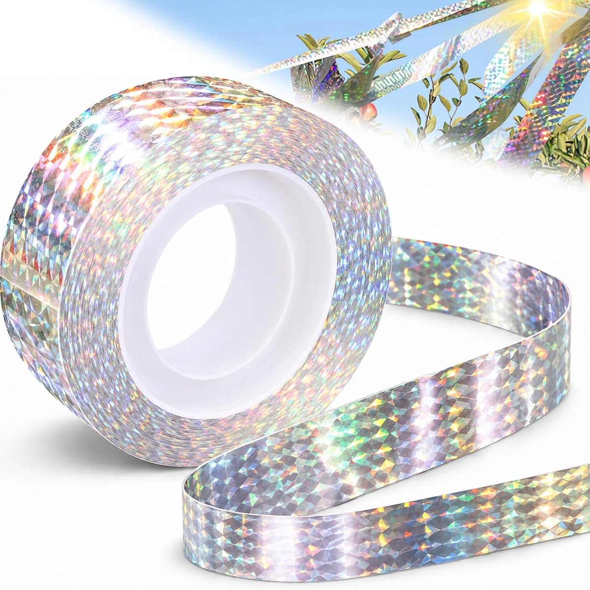 SnelShoppen - Premium Vogelafweerband Reflecterend 100m x 2,4cm - Holografische Fladderband voor Planten, Fruitbomen en Tuinbescherming - Duivenafweer