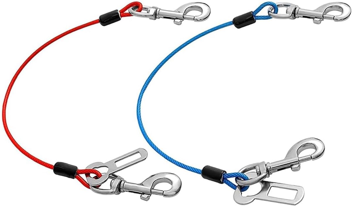 SnelShoppen - Hondenbeveiliging voor Auto's 2 STUKS Stalen Touw Hondveiligheidsgordels No-Chew Tether Kabel met Dubbele Clips en Klinkbevestiging