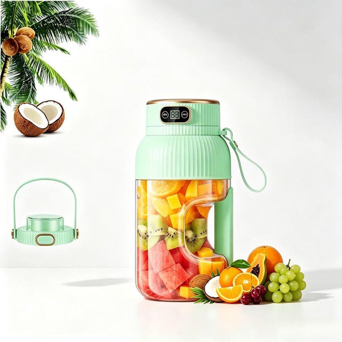 KZQ Draagbare Blender - Oplaadbare blender met digitaal display en grote capaciteit - USB-C-interface, automatische reiniging - Geschikt voor thuis, op reis en tijdens het sporten - 800 ml - Groen