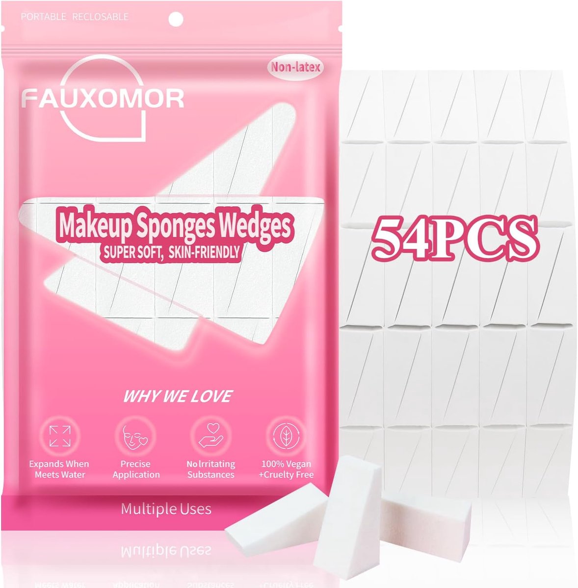 SnelShoppen - 54pcs Makeup Sponsjes Wedge Vorm Latex Vrij Driehoekige Cosmetische Applicators voor Alle Huidtypes, Beauty Blender Spons voor Vloeibare