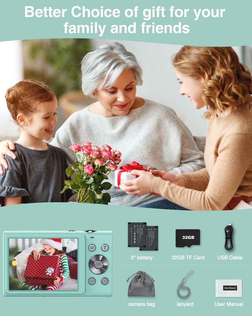 SnelShoppen - Digitale Camera 1520P Auto Focus Compact Camera FHD 48MP Vlogging Camera met 2.8 inch Scherm en 16x Digitale Zoom voor Kinderen, Tieners thumbnail 6