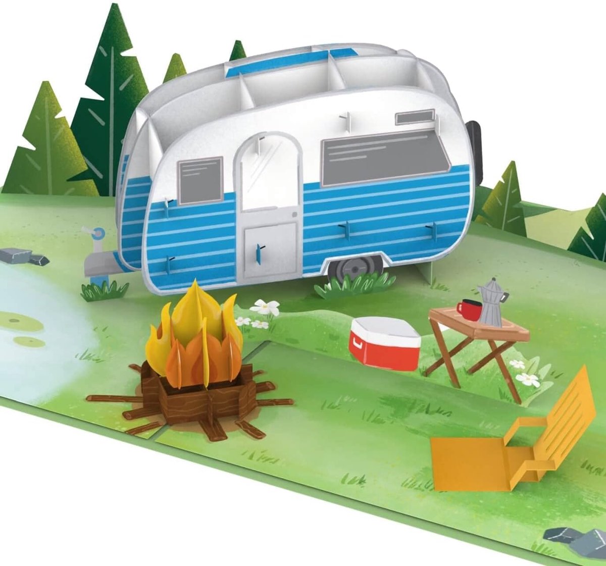 SnelShoppen - Papercrush Pop-up Kaart Camping met Caravan - 3D Verjaardagskaart of Geldcadeau voor Motorhomes, Grappig Camping Cadeau voor Mannen en V