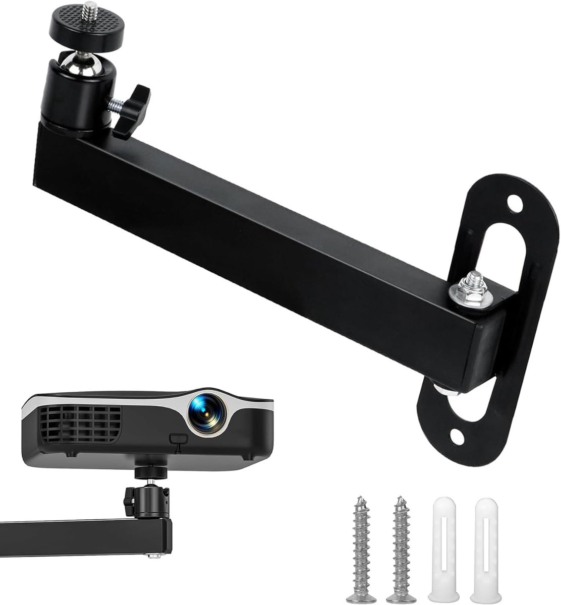 SnelShoppen - Wall Projector Mount - Projector Holder met 1/4 Inch Draad, 360 Graden Rotatie, Verstelbare Hellingshoek en Zwenkhoek, Geschikt voor Hom