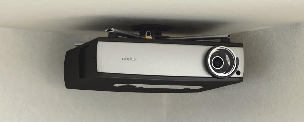 SnelShoppen - Halteringsprofi Projector plafondbeugel max. 20 kg met veiligheidsslot, super vlak, staal en aluminium, 6 cm afstand tot plafond, 360° d
