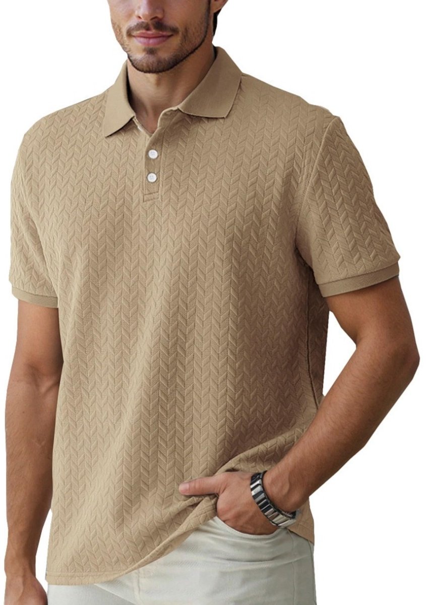 Kraftverdia® Heren Poloshirt – Jacquard Polo met Korte Mouwen – Ademend en Comfortabel – Duurzaam Zomershirt Khaki