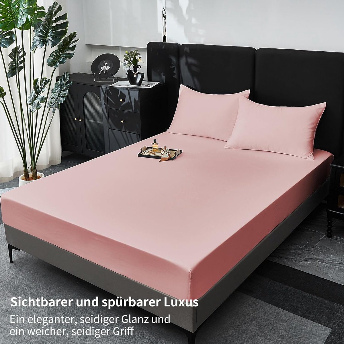 SnelShoppen - Fitted Sheet 200 x 200 cm Roze Katoen Satin - Ademend en Koel - Geschikt voor 30 cm Matras - Luxe Mako Satin Bedlakens