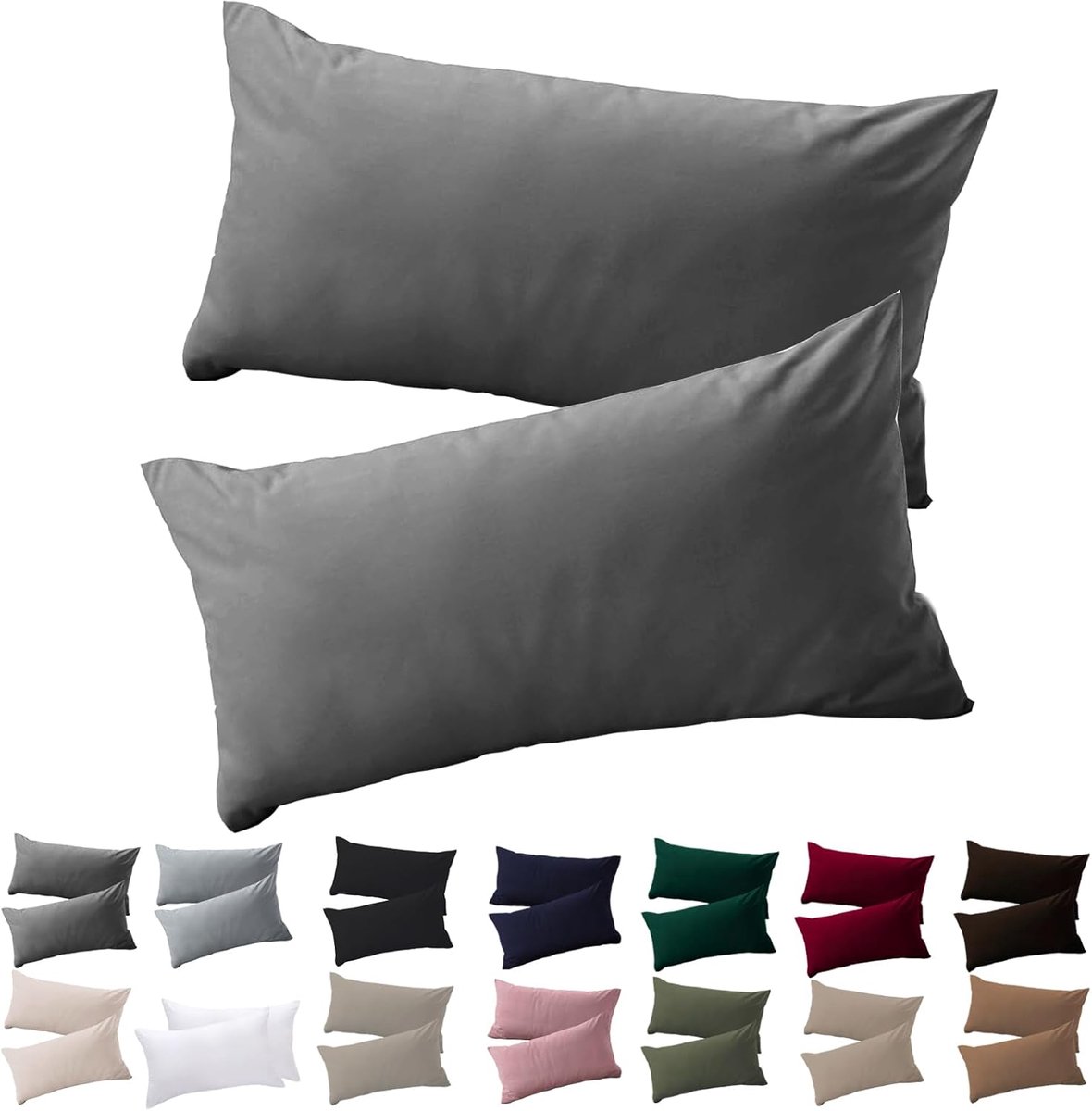 SnelShoppen - Set van 2 Soifox Kussenhoezen 40x60 cm - Antraciet Grijs - 100% Microvezel, Hypoallergeen, Slijtbestendig, Met Rits - Perfect voor Woonk