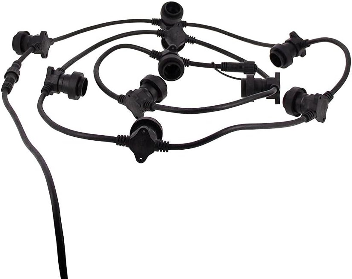 SnelShoppen - Buiten Fairy Lights, Aanpasbare en Uitbreidbare Zwarte Kabel met E27 Fitting, 3 Meter Lichtketen voor Tuin, Feest, Camping, P45 Lampenho