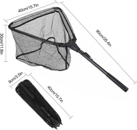Dailygoods- Schepnet 90 cm - Telescopisch - Opvouwbaar - Antislip Handgreep - Duurzaam Materiaal - Stabiel Driehoekig Frame - Visschepnet van Dailygoods — afbeelding 3