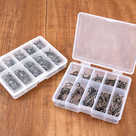 Thijox - 200 stuks Vishaken Set, Dropshothaken, Visaccessoires met Opbergdoos, Zwart, Geschikt voor Karper, Forel en Zoetwatervissen (3-12) — afbeelding 3