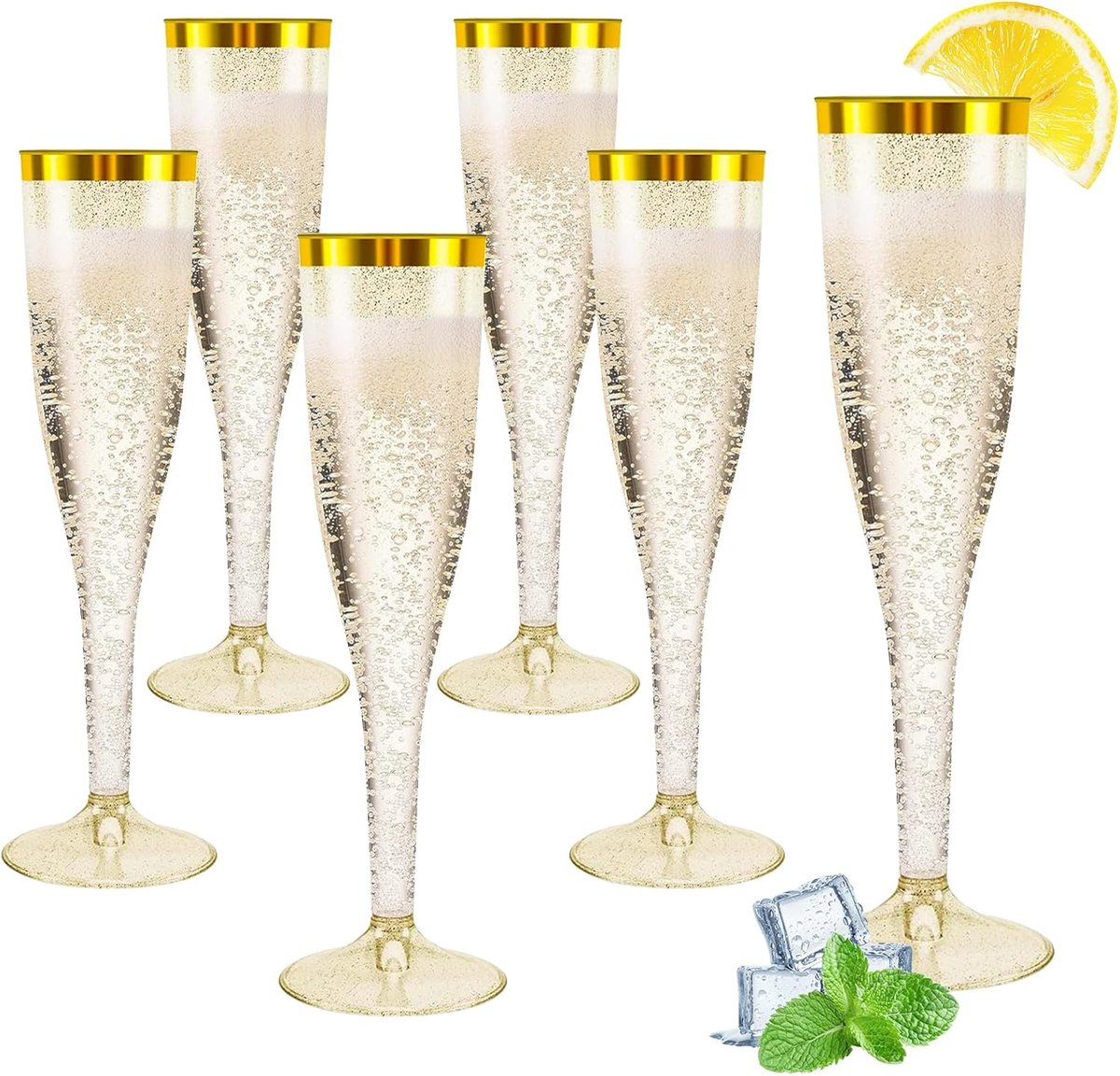 SnelShoppen - 30 Stuks Plastic Champagneglazen 150ml met Gouden Rand en Glitter - Herbruikbare Champagneglazen voor Feesten, Bruiloften, Verjaardagen