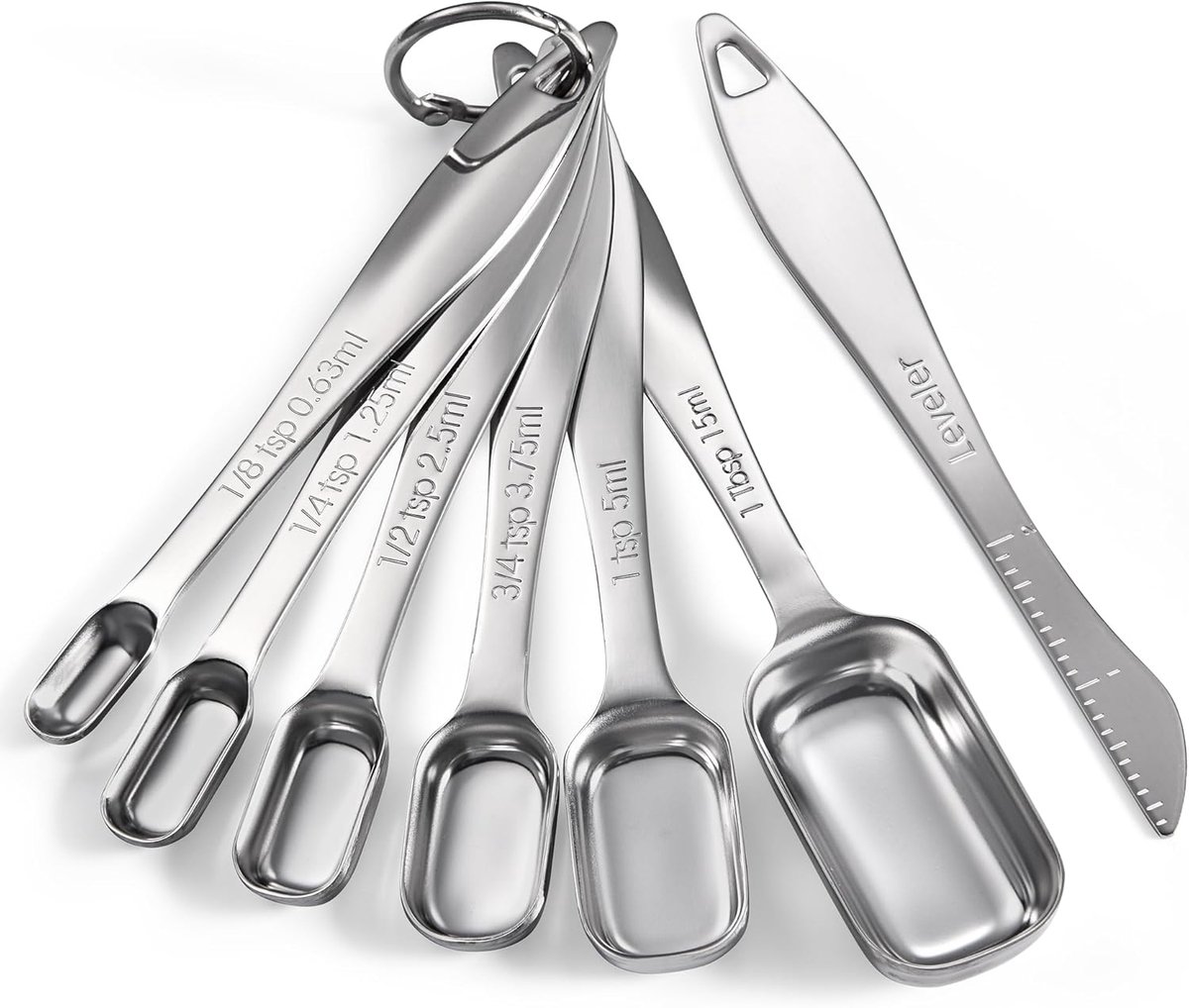 SnelShoppen - Narrow Square Maatlepel Set 7-delig van RVS 18/8 | Keuken Maatlepels voor Kruid, Poeder en Vloeistof | Ideaal voor Bakken en Koken
