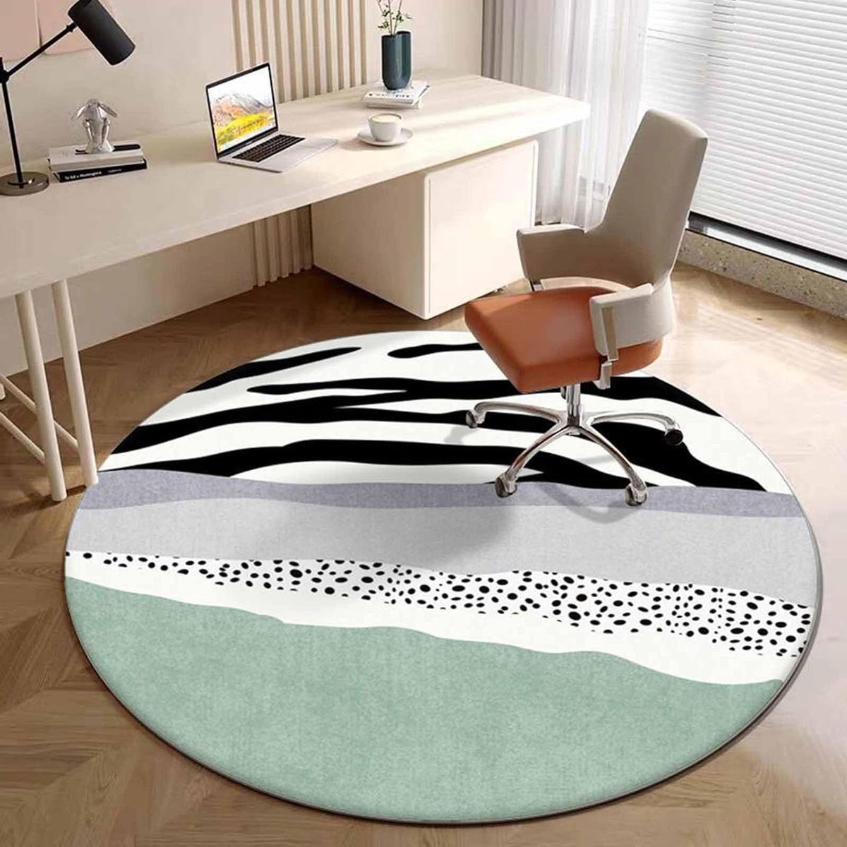 Rond Vloerkleed - Cirkel Tapijt - Woonkamer Decoratie - Antislip Onderkant - 250 cm - Grijs Wit Zwart Groen