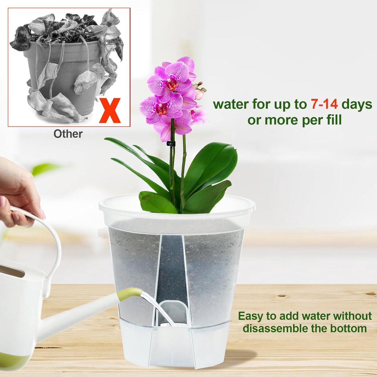 5 stuks- plastic bloempot- Zelfwaterende bloempot - Plantenpot - Zaailingpot - Bloempotcontainer - Transparant - 12*8,5*14 cm - Met uitneembaar waterreservoir - Goede ventilatie -Bevordert een gezonde wortelgroei - Geschikt voor continue watertoevoer — cadeau in Cadeau-ideeën - foto 3
