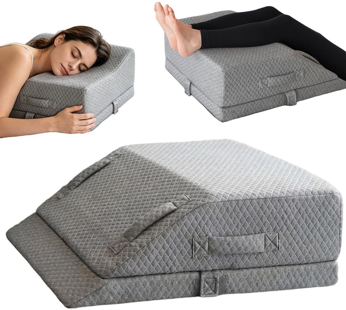 Verstelbare Beensteun - Beensteunkussen - wigvormig - gel-traagschuim - verstelbare - 61 cm - Verkoelend & Drukverlichtend - Incl. Wasbare Kussensloop - Antislip & Draaggrepen - Voor Bed, Bank & Slapen