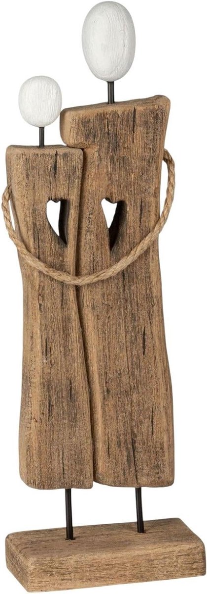 Decoratief object paar - Houten sculptuur - Woonkamer sfeer - Natuurlijk hout design - 38 cm hoog - Hout wit