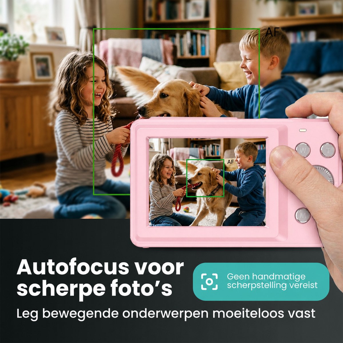 Kiekz Digitale Camera 64MP - Fotocamera Full HD - Mini Camera - Compact Camera - Fototoestel - Autofocus - Ideaal voor Kinderen en Beginners - Inclusief 32GB SD Kaart - Roze thumbnail 2