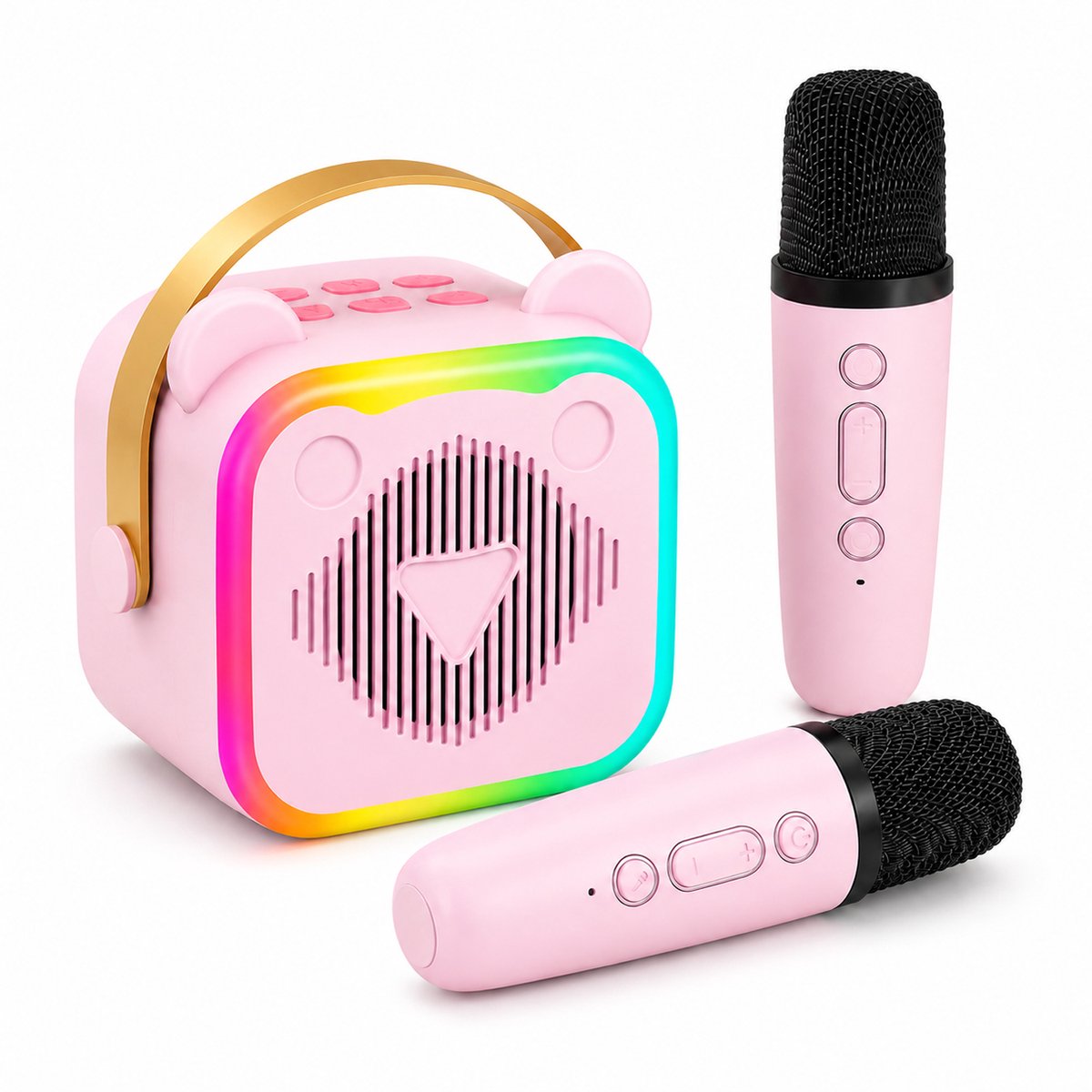 Mini Karaoke Machine voor Kinderen - Draagbare Zangset met 2 Draadloze Microfoons - voor Meisjes & Jongens 3-12+ Jaar - Roze - 1 Set