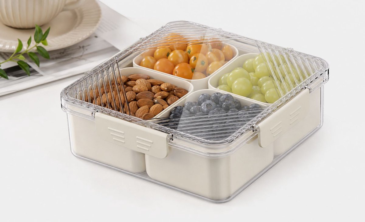 VHV - Broodtrommel - Lunchbox - Snack Tray - Stijlvolle Serveerschaal voor Snacks, Noten & Fruit - Decoratieve Opbergdoos voor de Woonkamer - Modern Design - Perfect voor Visite & Keuken
