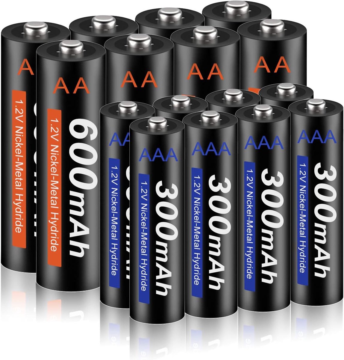 SnelShoppen - Oplaadbare AA 600mAh & AAA 300mAh Batterijen - 16 Stuks - Lange Levensduur - Laag Zelfontlading - Inclusief Opbergtas - Ideaal voor Spee