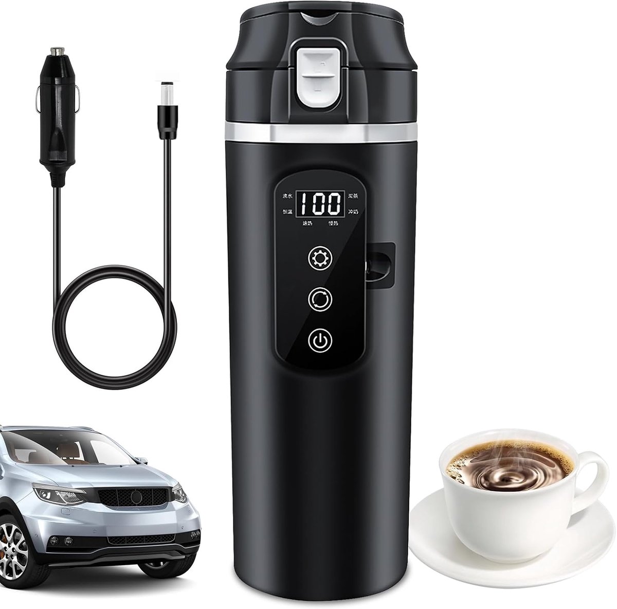 SnelShoppen - Elektrische Waterkoker Voor Auto, 24V/12V 500ml Reis Waterkruik, Duurzaam RVS, Ideaal Voor Camping, Truck, Auto Gebruiken