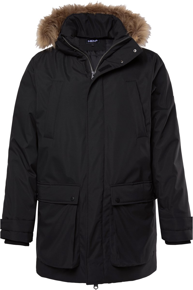 Men Plus - Heren - Functionele parka capuchon met imitatiebont - Zwart - Maat 8XL