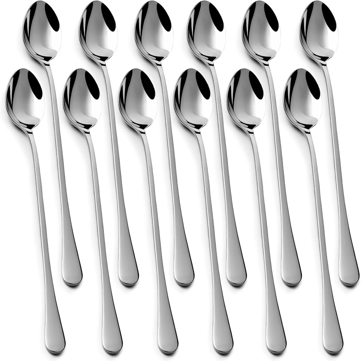 SnelShoppen - 12 Stuks Latte Macchiato Lepels - 19cm Lange RVS Lepels Hoogglans Gepolijst - Vaatwasmachinebestendig - Perfect voor Latte Macchiato, Ij