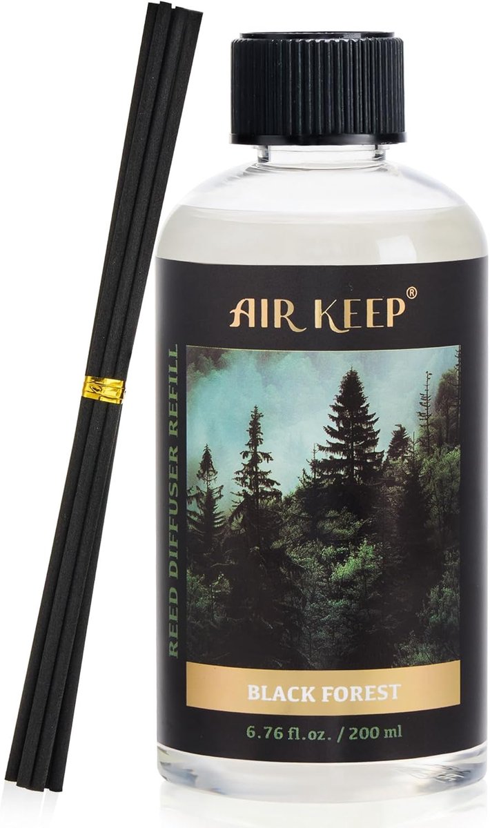 SnelShoppen - Airkeep Geurvloeistof Navulling 200ml voor Geurstokjes – Zwarte Woud – Aroma Diffuser voor Thuis, Woonkamer, Slaapkamer, Badkamer