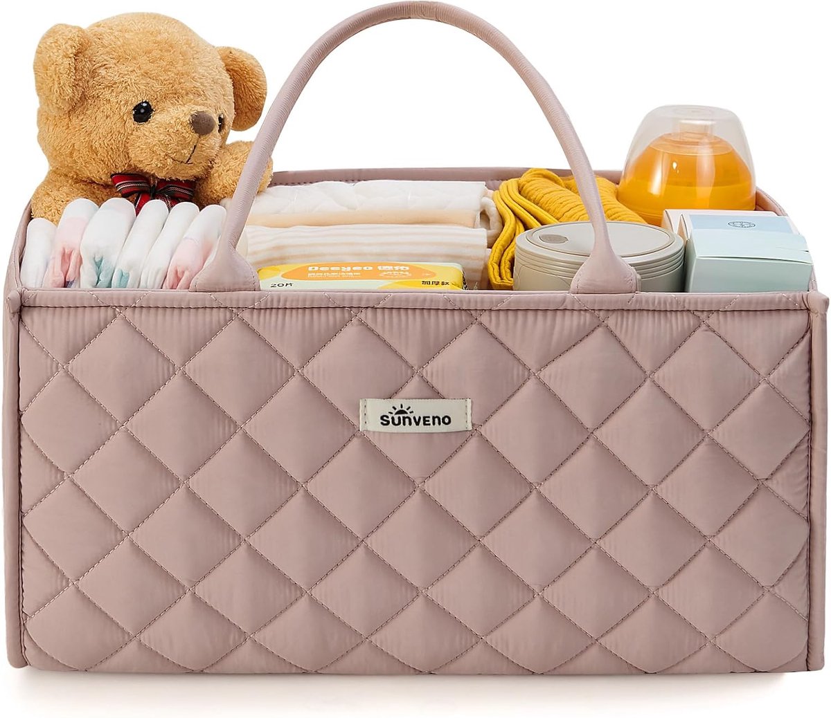 SnelShoppen - Luierorganizer Baby - Grote Luiercaddy Beige - Draagbare Opbergmand voor Luiers, Doekjes en Babyaccessoires - Ideaal voor Commode en Ond