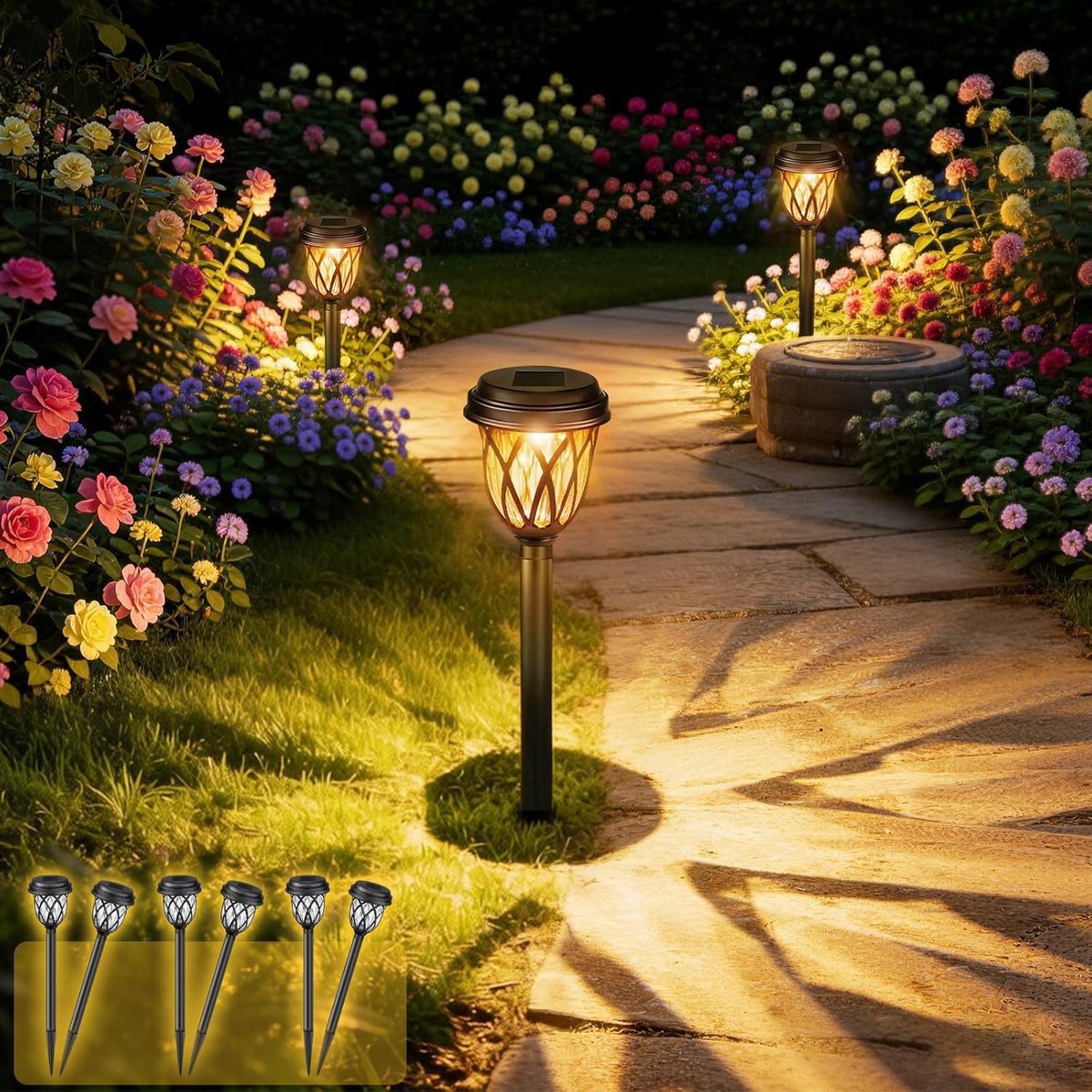 SnelShoppen - 6x Solar LED Tuinverlichting Buiten op Paal - Waterdichte Solar Lichten voor Tuin, Pad, Landschap - Decoratieve Verlichting voor Buiten