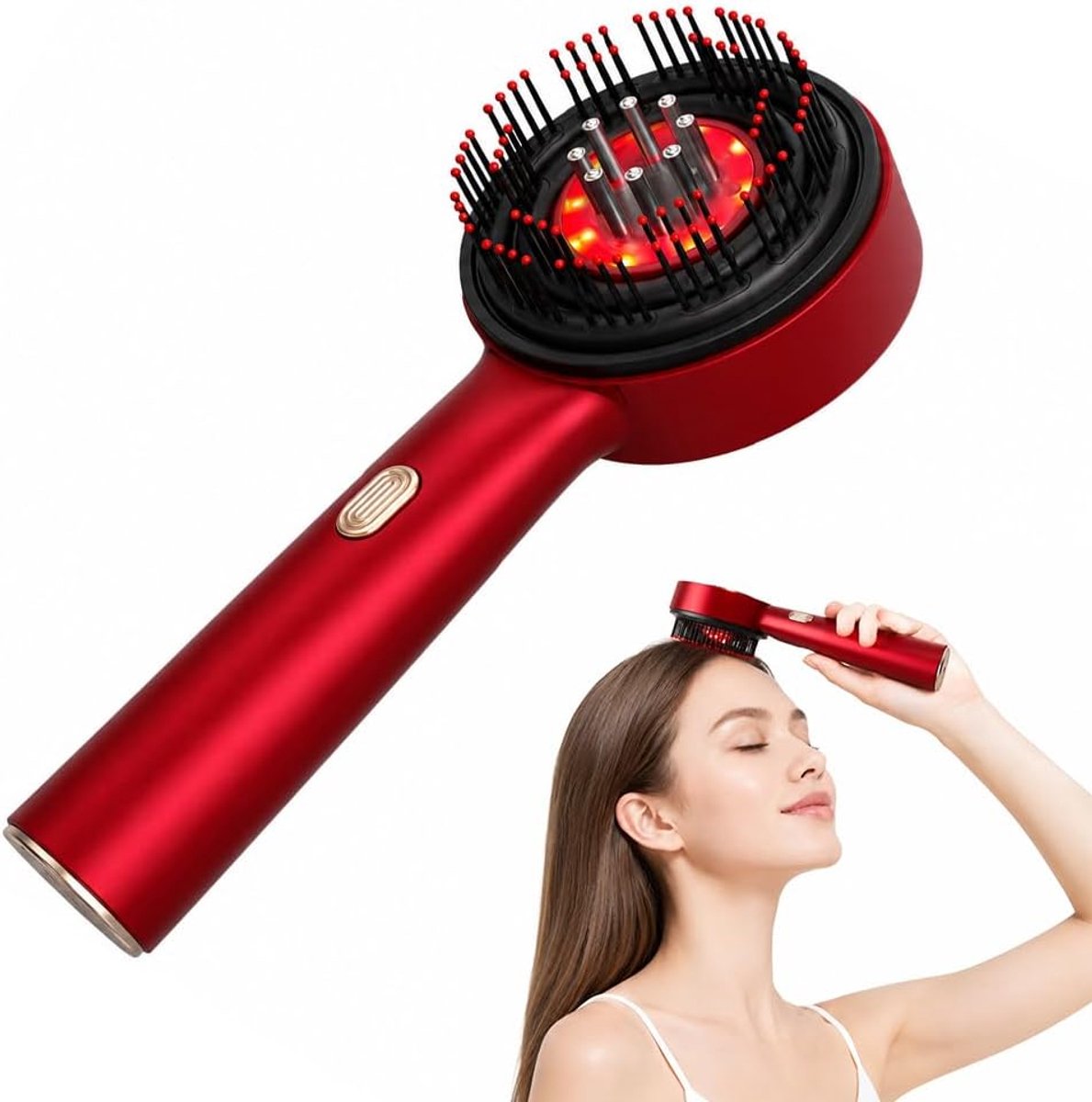 SnelShoppen - Elektrisch Hoofdhuidmassageapparaat 2-in-1, IPX7 Waterdicht, Rood Licht, 3 Massagemodi, Haarolie Applicator, Massagekam voor Hoofdhuid,
