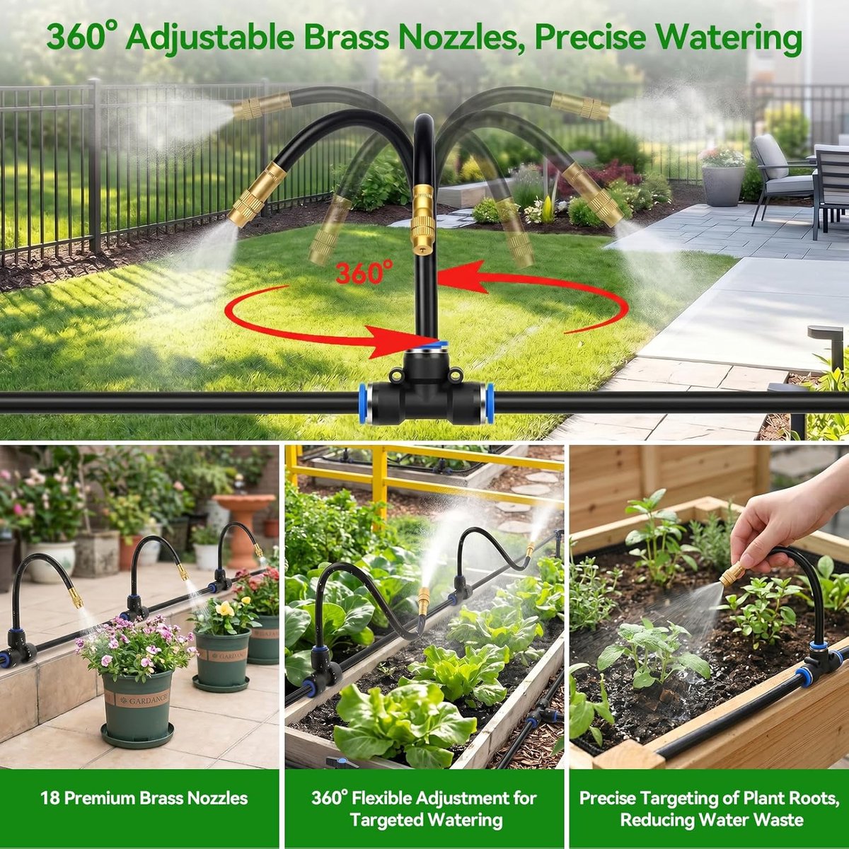 SnelShoppen - Automatisch Tuin Bewateringssysteem, Druppelirrigatie Kit met Regen Sensor Timer, 18m Tuinslang, 18x 360° Sprinklers, Ideaal voor Groent