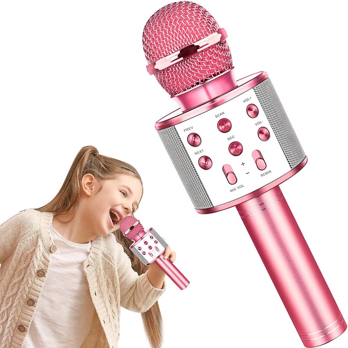 SnelShoppen - Microfoon voor Kinderen, Draadloze Bluetooth Karaoke Microfoon, Cadeau voor Meisjes, 3-12 Jaar, Speelgoed voor Meisjes 4-10 Jaar, Verjaa