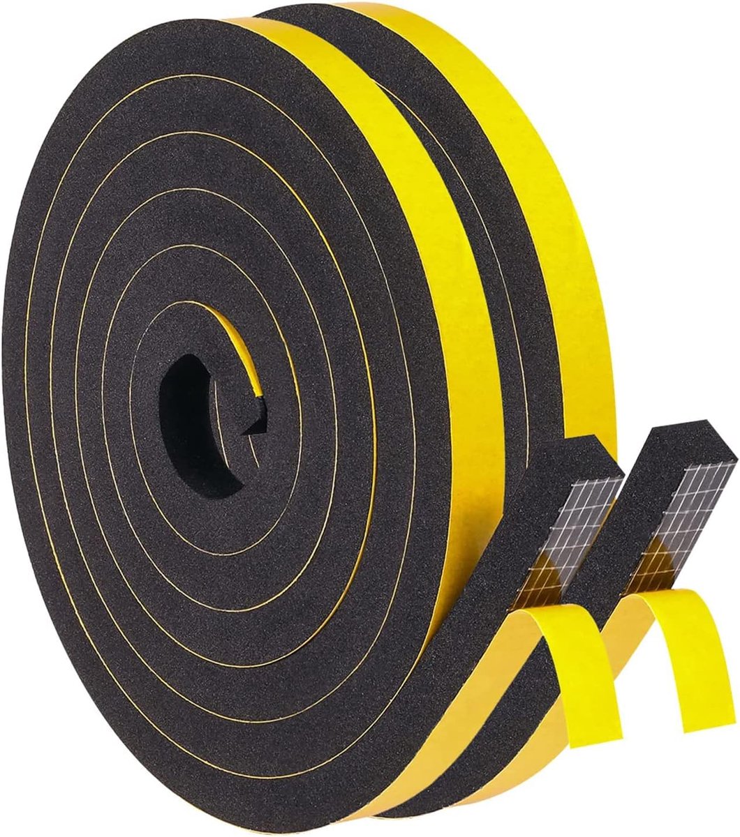 SnelShoppen - Sealing Tape Zelfklevende Deurafdichting voor Ramen, 12mm(L) x 10mm(D) / 4M Foam Tape Rubber Seal voor Geluiddemping en Isolatie, Zwart