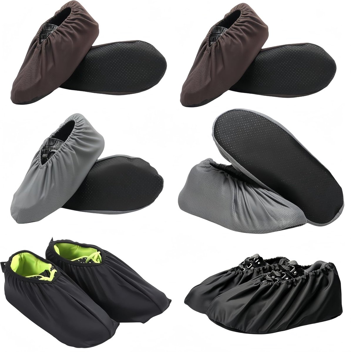 SnelShoppen - Pack van 12 Herbruikbare Schoenhoezen, Waterdichte Overschoenen, Antislip, Ideaal voor Vastgoed, Klusbedrijven, Bruin/Zwart/Donkergrijs