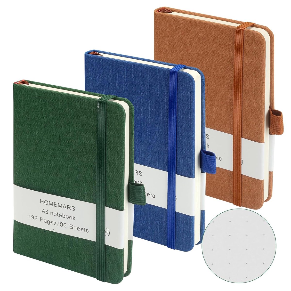 SnelShoppen - A6 Notebook Set van 3 - Dotted Bullet Journal in Groen, Blauw en Bruin - Compact Reistageboek 14.5 x 9.7 cm - Perfect voor Notities, Sch