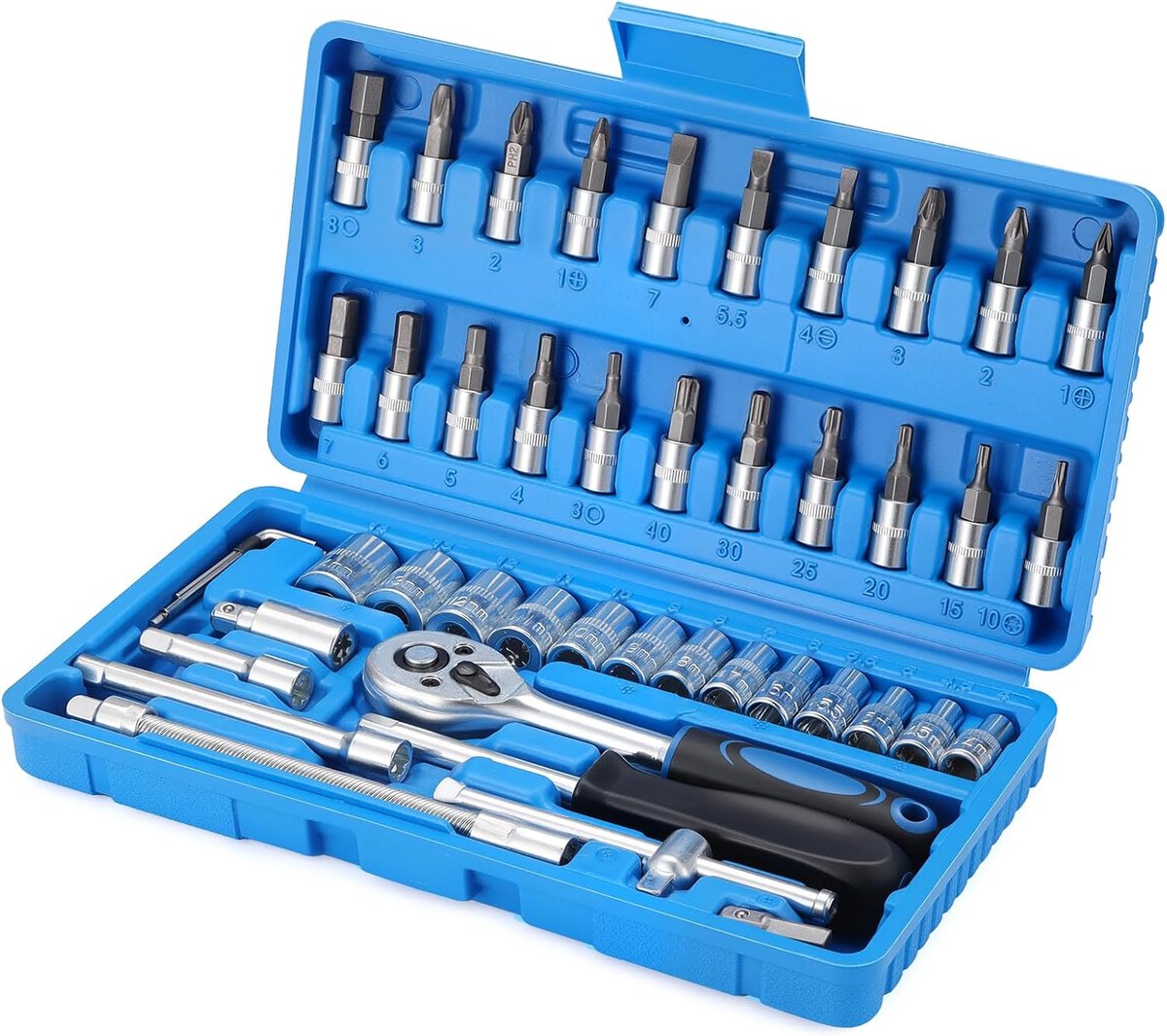 SnelShoppen - 46-delige Steeksleutel Set 1/4 inch Aandrijving, Dopsleutel Set, Metalen Gereedschap, Voor Auto Reparatie, Thuisgebruik, Chrome Vanadium