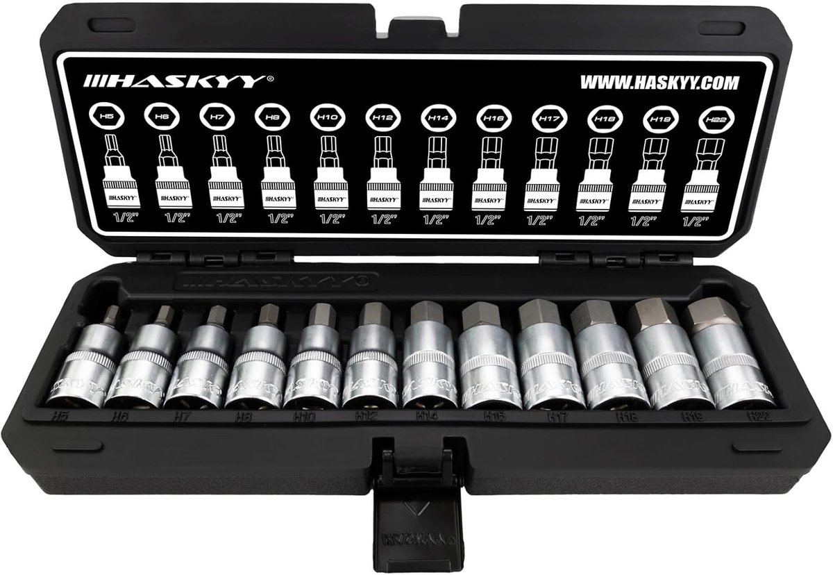 SnelShoppen - Socket Set 12-delig | ½ inch Hexagon Steeksleutel Set | Hoogwaardige Chrome Vanadium Staal | 5-22 mm | Stabiele Opbergdoos