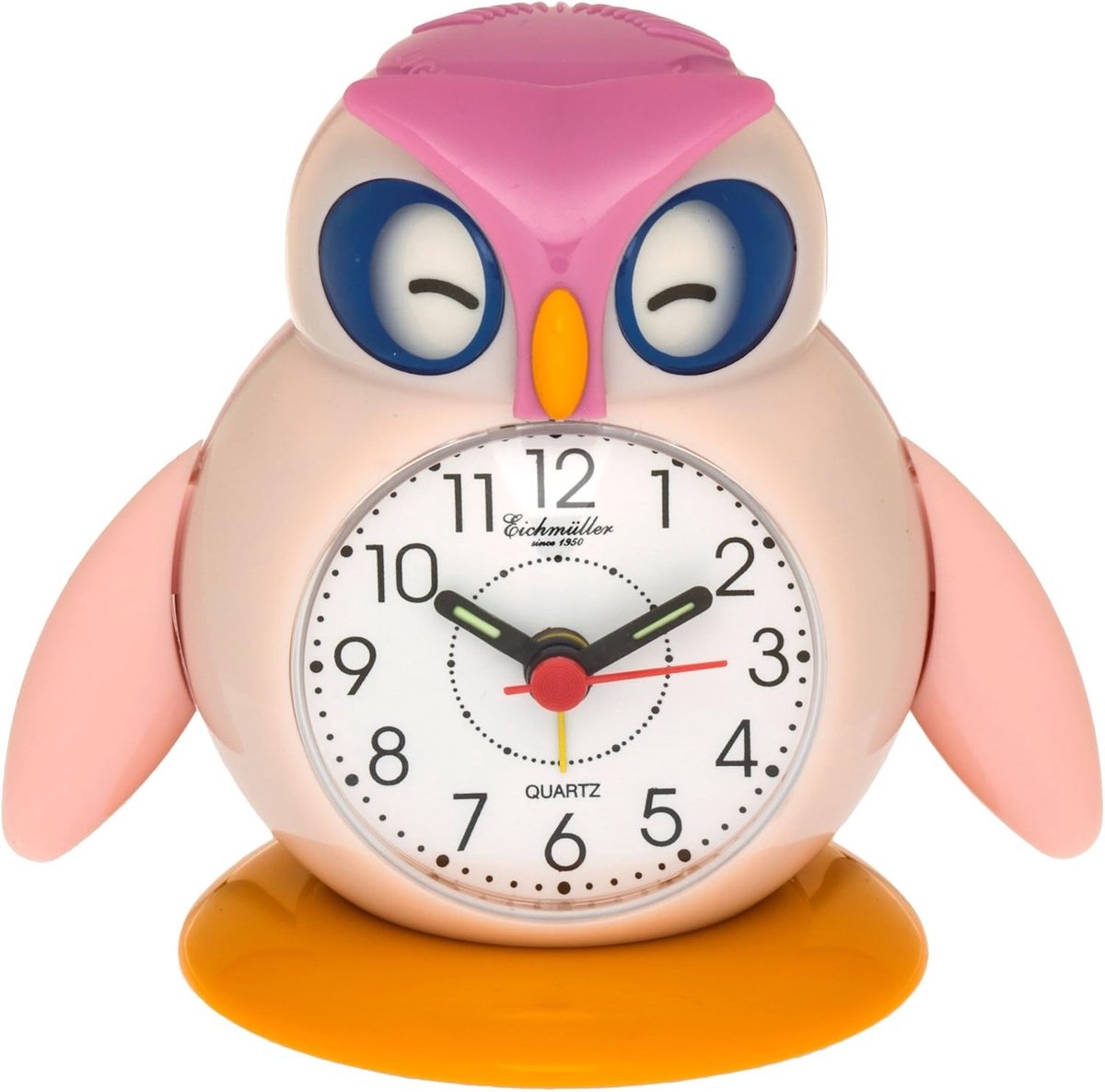 SnelShoppen - Kinderwekkertje Uil - Analoge Alarmklok met Snooze, Nachtlampje en Batterijen - Roze en Wit - Perfect voor Kinderen