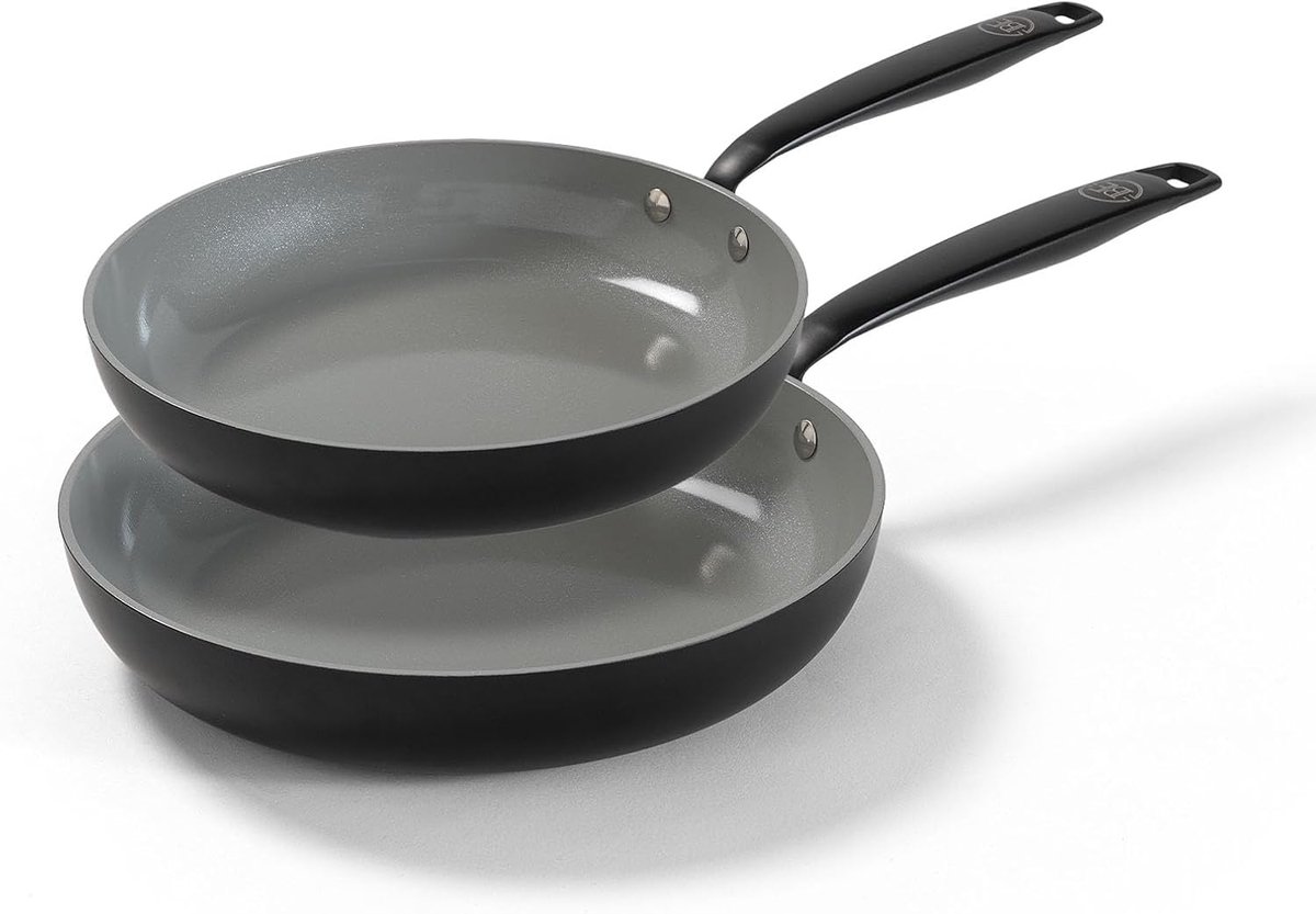 SnelShoppen - Koekenpan Set Ø 24 & 28 cm - Keramische Koekenpannen - PFAS Vrij - Inductie Geschikt - Voor Alle Hittekosten - Zwart
