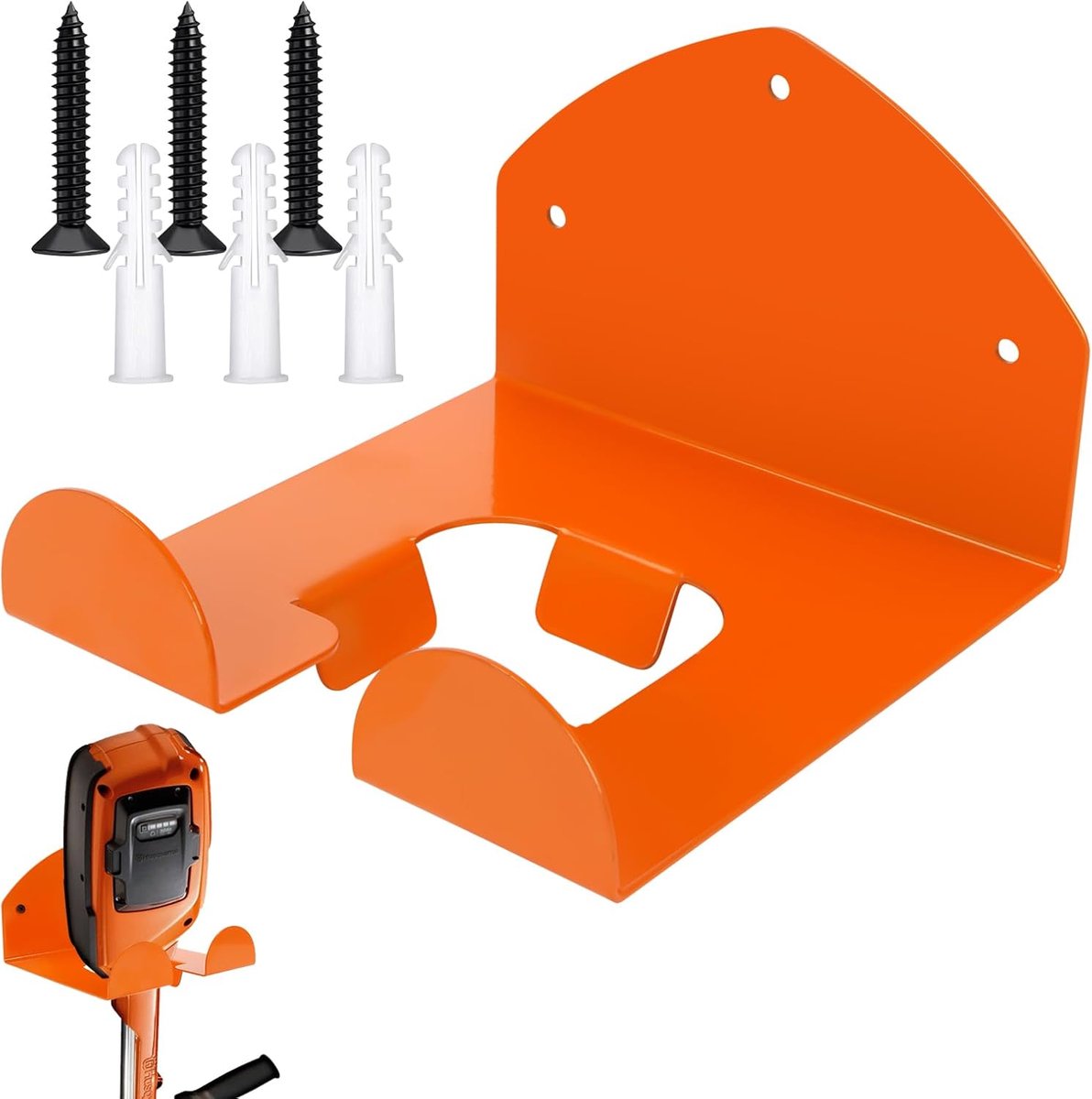 SnelShoppen - Brush Cutter Holder Wandhouder voor Grastrimmer, Tuin Gereedschap Houder, Met Bevestigingsschroeven, Oranje, Voor Garage en Tuin Tools