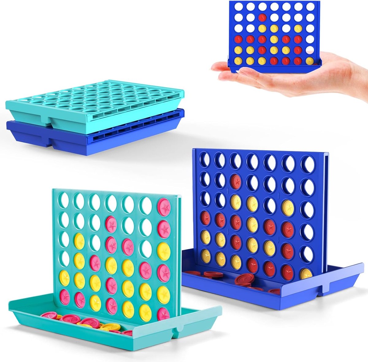 SnelShoppen - Mini 4 op een Rij Reisspel voor Kinderen - Pocketformaat Bordspel voor Auto, Vliegtuig & Camping - Educatief 2 Spelers Strategie Spel vo