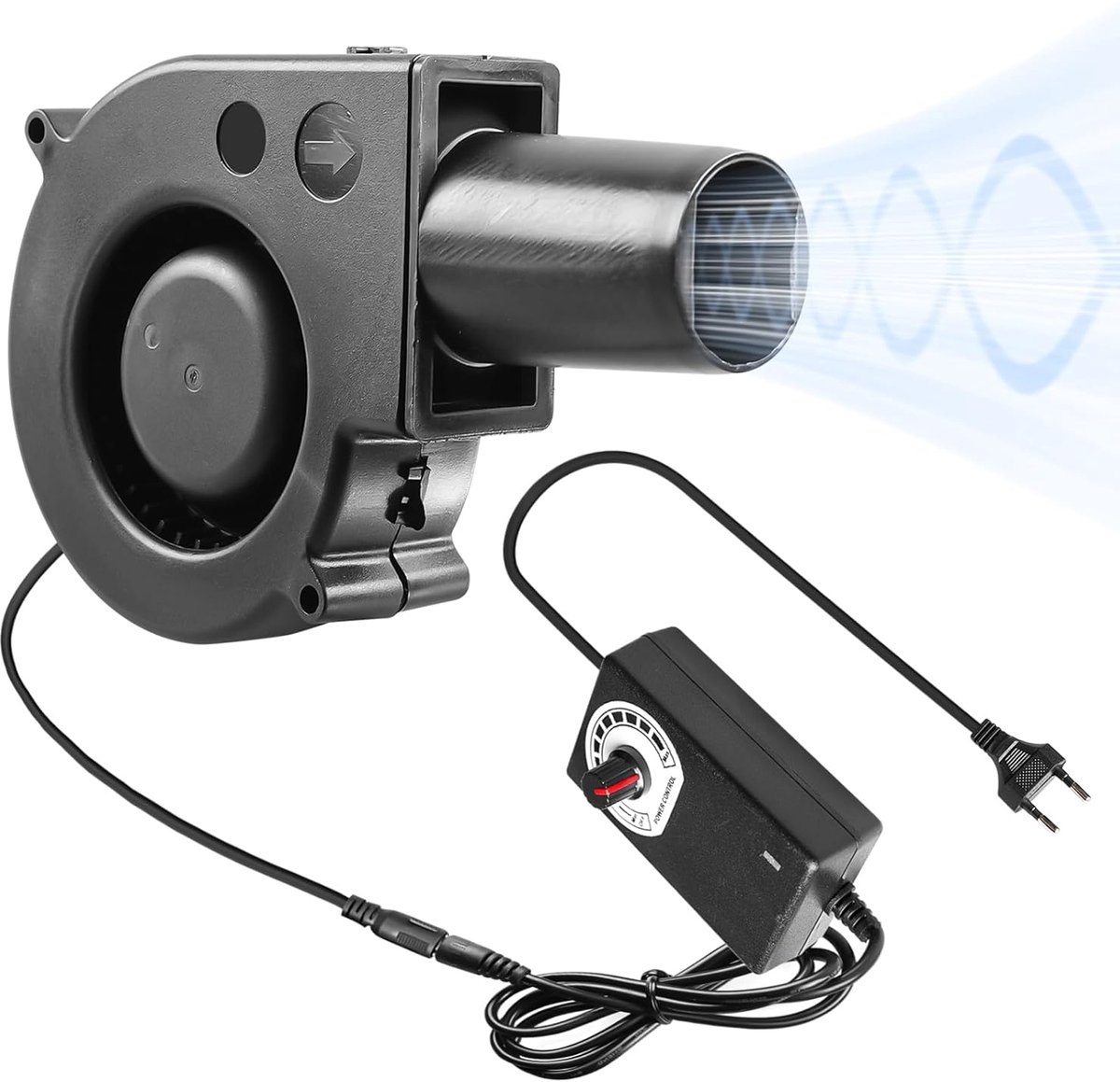 SnelShoppen - Radiale Koelventilator 12V AC 220V met Regelaar en Buis, 97x33mm, Duurzaam PBT, Instelbare Snelheid, Ideaal voor Verwarming en Barbecue