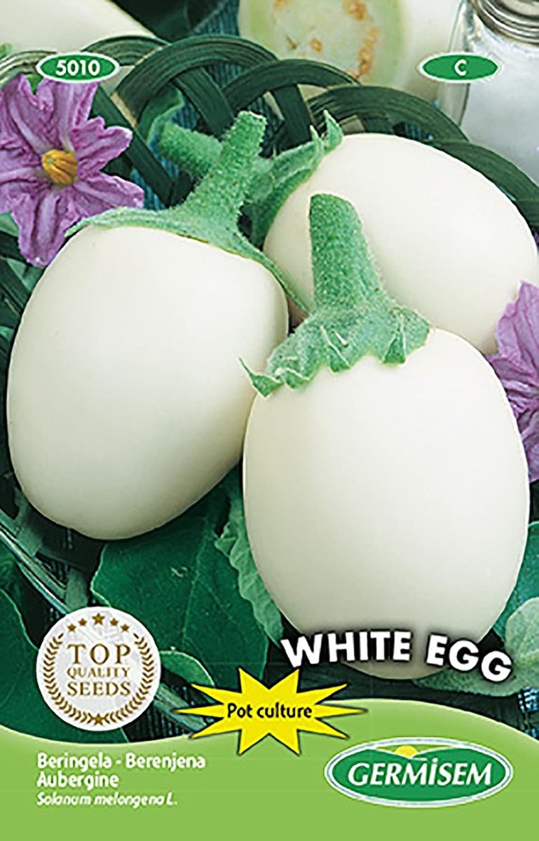 SnelShoppen - Compacte Witte Aubergine - Eggplant White Egg - Zaden voor Potten - Eggvormige Vruchten - Romige Smaak - Tuinieren - Buitenplanten - Gro