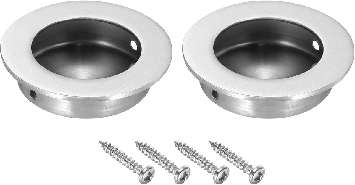 SnelShoppen - 2in/50mm Ronde Ingezonken Deurgrepen, 2-Pack RVS Vingerpulls voor Keuken, Kasten, Lades, Zilver