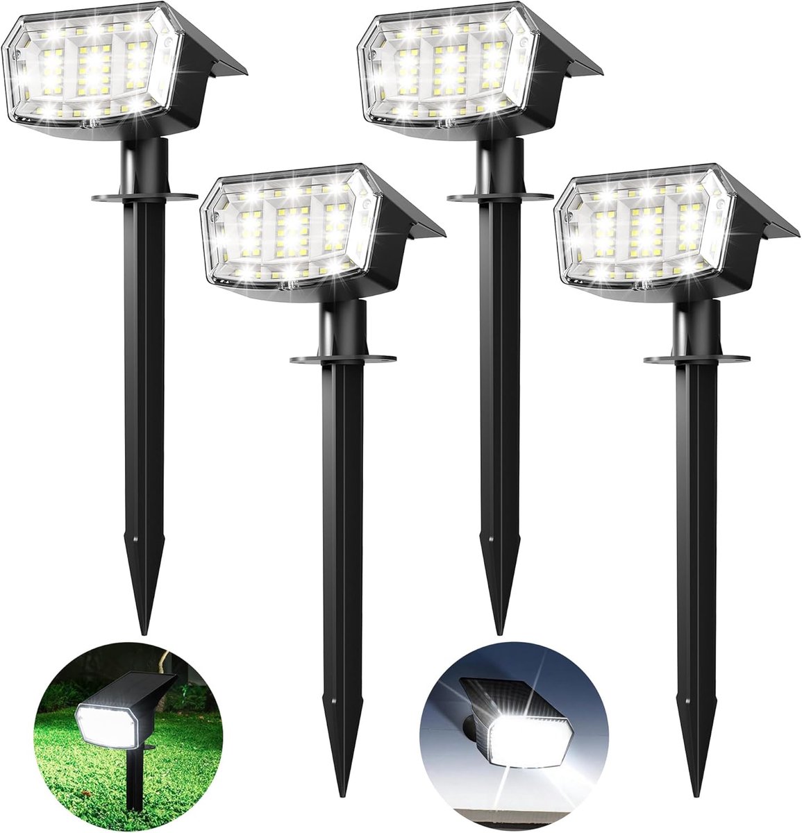SnelShoppen - 63 LED Solar Powered Spotlights - 4 Stuks - IP65 Waterproof Tuinverlichting - 3 Modi - Koude Witte Lichten voor Buiten - Perfect voor Tu