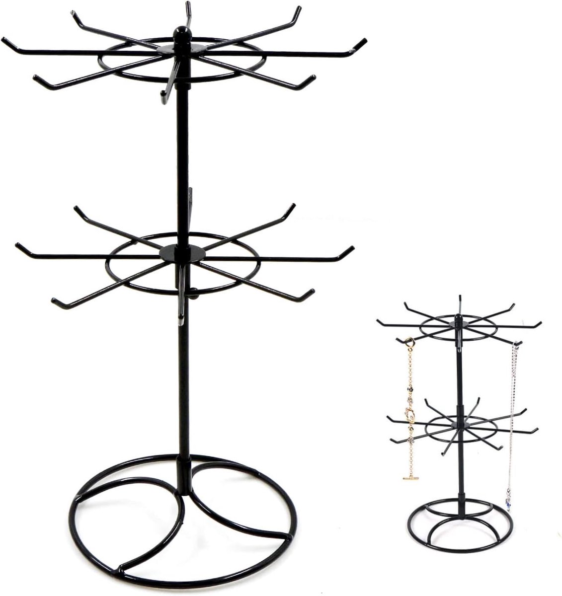 SnelShoppen - Metal Jewellery Holder, 2 Levels, Ronde Sieradenhouder, Kettinghouder voor Oorbellen, Ringen, Armbanden, Horloges, Accessoires, Afneemba